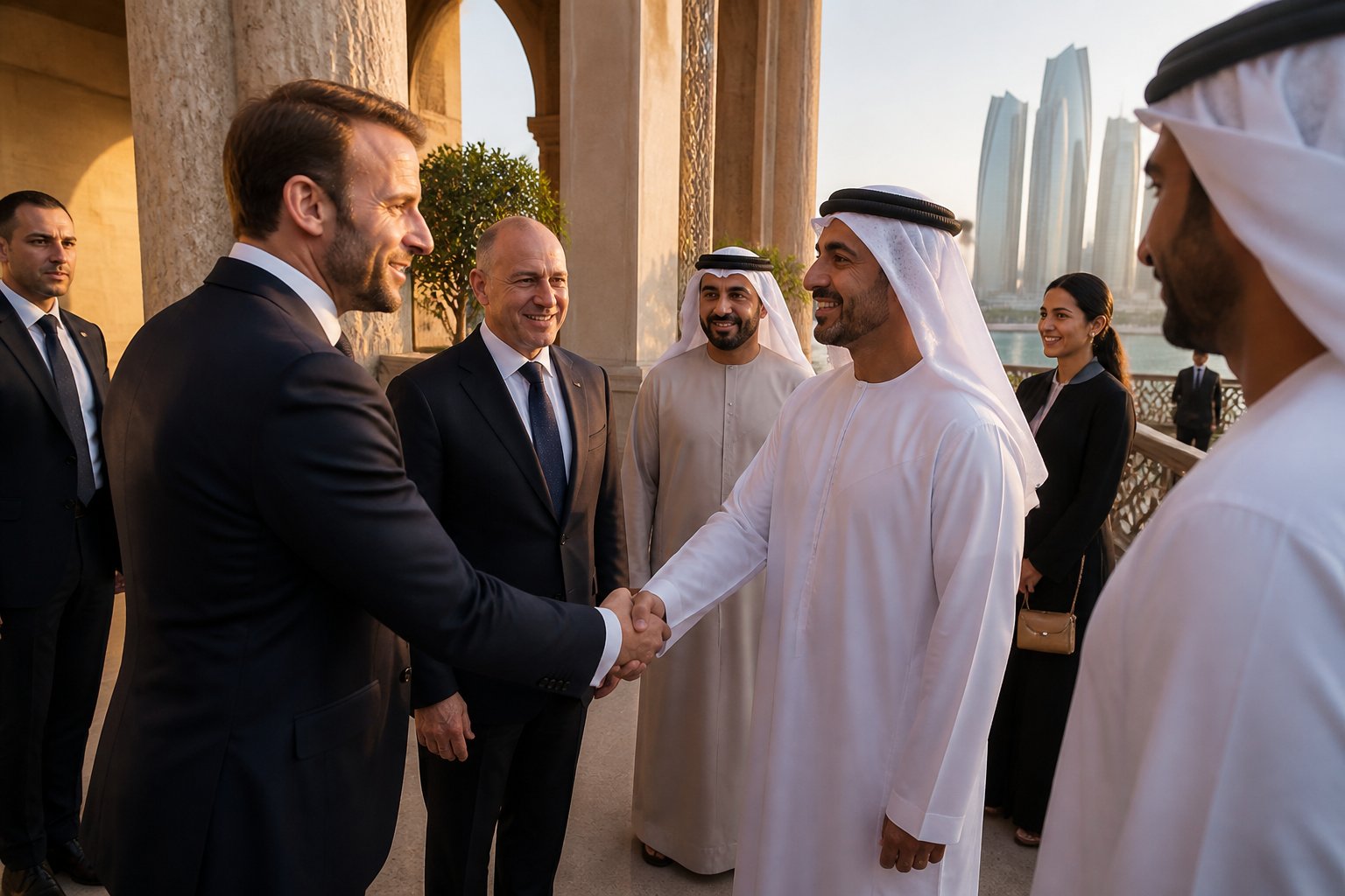 A celebrity greets guests at an elegant cultural venue in Abu Dhabi.